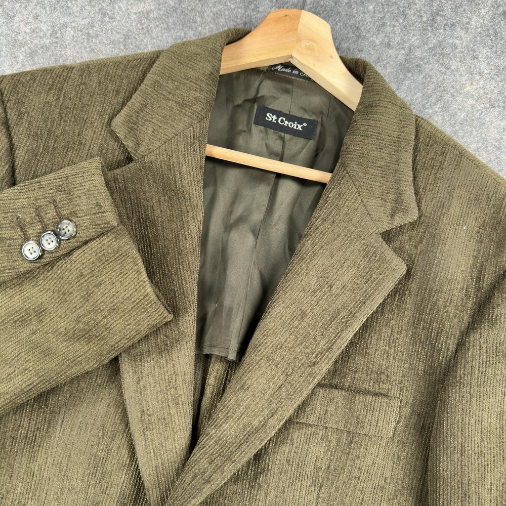 St. Croix Sport Coat Mens 38R Green Textured Corduroy Wool Made Italy Jacket